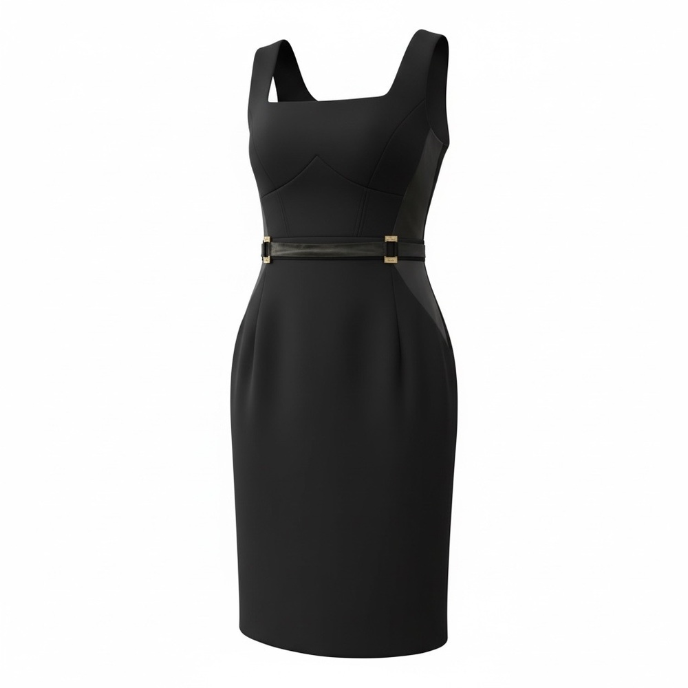 Lipsy London Black Tailored Sheath Dress Gold Hardware US 12 - Picture 3 of 7